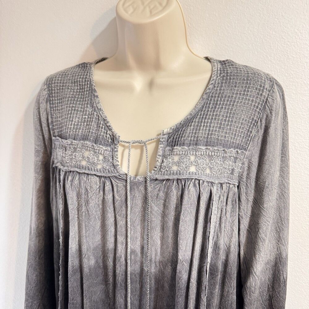 Vintage Y2K NWT Oso Casuals Blouse S Mineral Wash Waffle Knit Lace Boho Gray - Picture 2 of 10